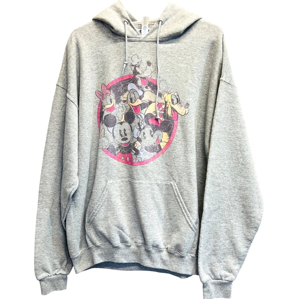 Disney Vintage Characters Hoodie Sweatshirt XL Jerzees Gray Front Pocket